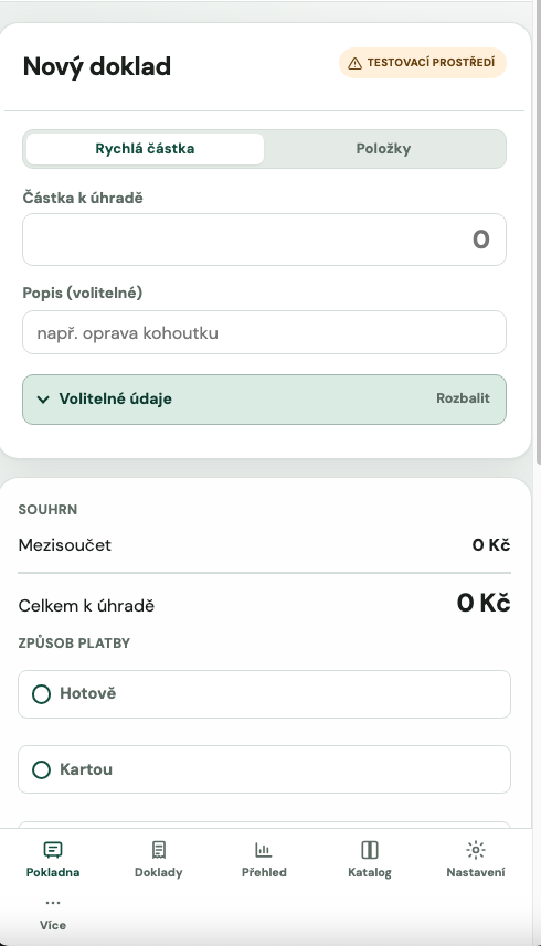 Rychlá tržba na mobilním telefonu