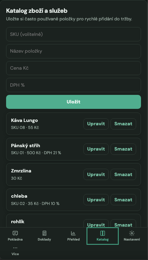 Katalog zboží a služeb na mobilním telefonu
